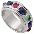 Кольцо с дорожкой цветных кабошонов (арт.30453)